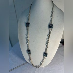 Long industrial chic chain and blue bead station necklace